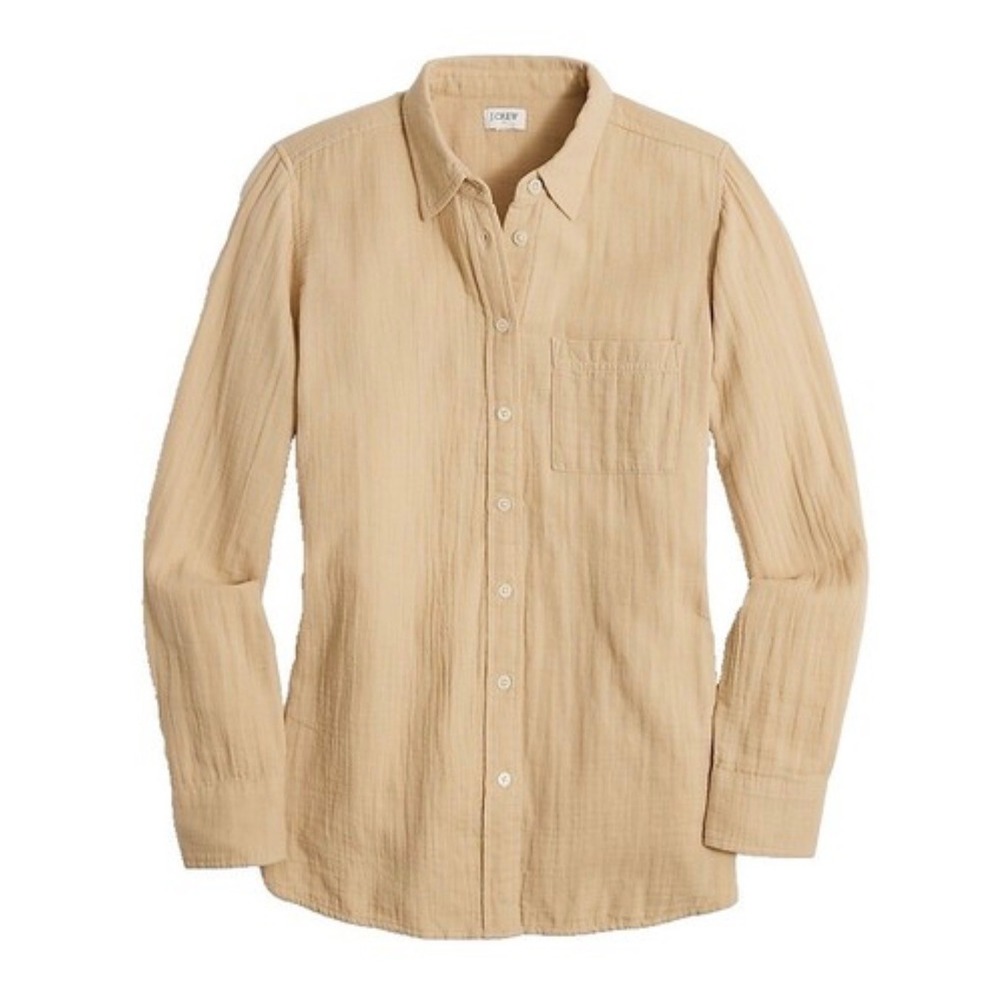 J.Crew Women Beige Double Gauze Cotton Button Down Shirt Large Long Sleeve Top